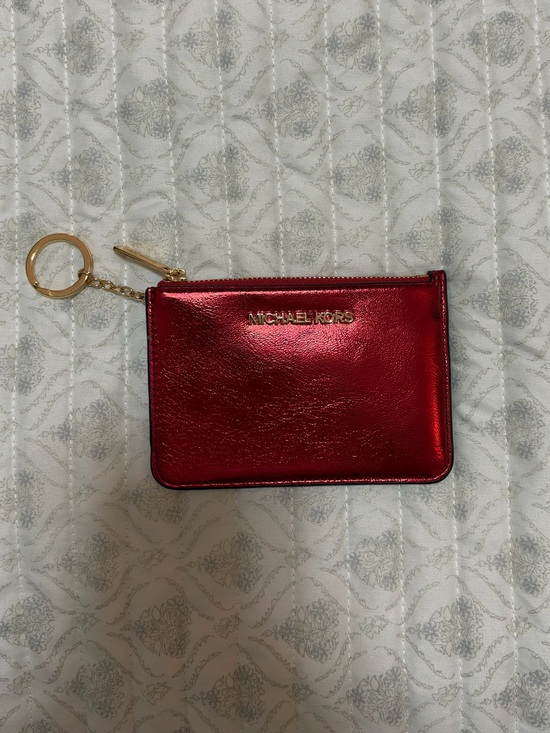 Michael Kors Handbags - NWOT Michael Kors Metallic Red Card Case with Gold Keyring